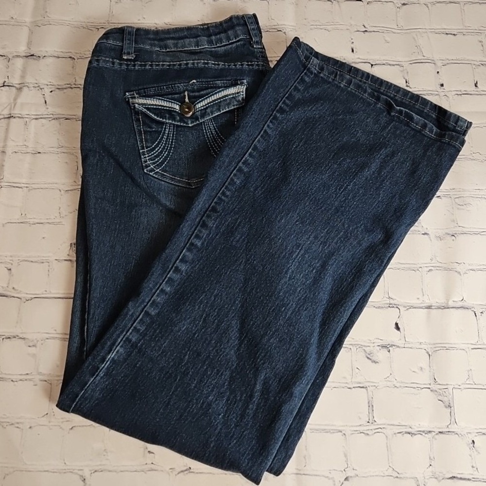 Salt Works Jeans Size 4 Medium Rise Stretch‎ Blue Bootcut Denim Embroidered